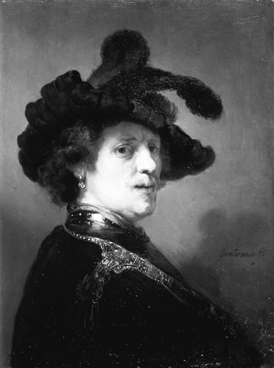 レンブラント・ファン・レイン《羽飾りのある帽子をかぶる男のトローニー》1635-1640年頃 マウリッツハイス美術館蔵